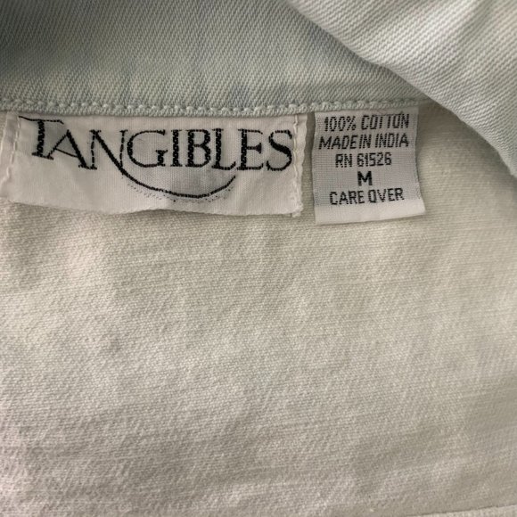 Vintage 90s Tangibles Denim Vest M White Button Up Pockets Cropped Cotton - Picture 6 of 6
